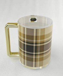 Schönfeld-Acrylic Washing Cup Gold & Brown Plaid-Gold Handles Schönfeld-Acrylic Washing Cup Gold & Brown Plaid-Gold Handles